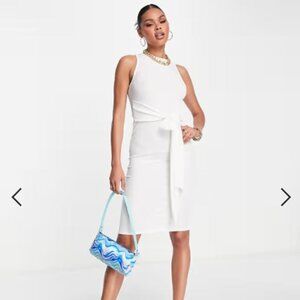 asos tie front detail midi dress in white small size 2